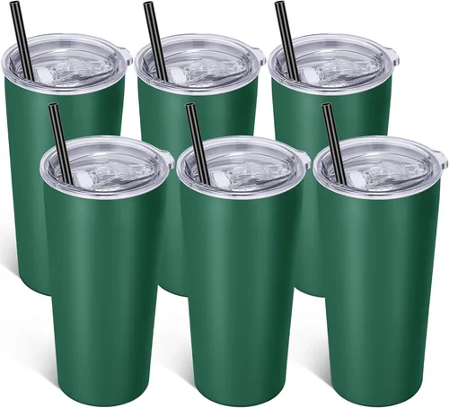 Miniatura 18 de VEGOND Vaso de 20oz a granel con tapa y pajita, vaso aislado al vacío de acero inoxidable de doble pared para café, viaje, paquete de 1 unidad, Rojo