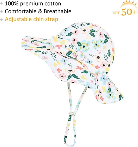 Miniatura 94 de Sombrero de sol para bebé niña con UPF 50+ sombrero de playa ajustable para exteriores con ala ancha