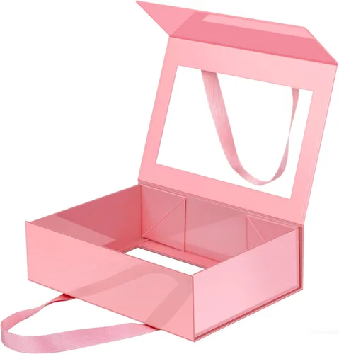 Miniatura 60 de Caja de regalo negra con ventana, caja de regalo magnética transparente para regalo, caja de propuesta de padrino de boda (10.5 x 7.5 x 3 pulgadas)