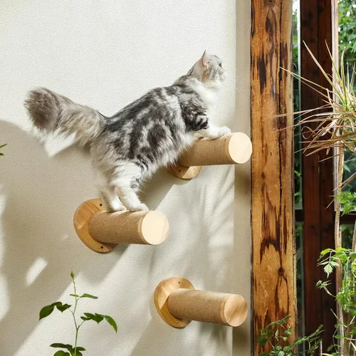 Miniatura 4 de FUKUMARU Muebles de pared para gatos, escalones para paneles de yeso, escaleras de gatitos para montar en la pared con estante de yute para gatitos