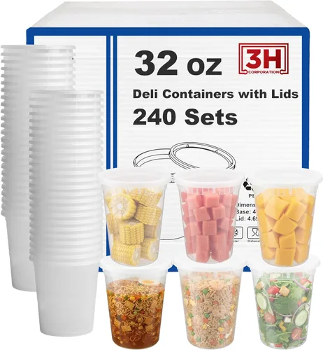 Miniatura 8 de Recipientes de 8 onzas con tapas (48 juegos/96 piezas) pequeños recipientes de plástico para aperitivos, congelador, microondas, sin BPA