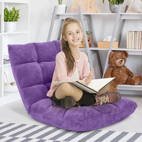Miniatura 10 de Giantex Silla de suelo con soporte de espalda, 14 posiciones ajustables, cama plegable acolchada, sofá reclinable, sillas de suelo plegables