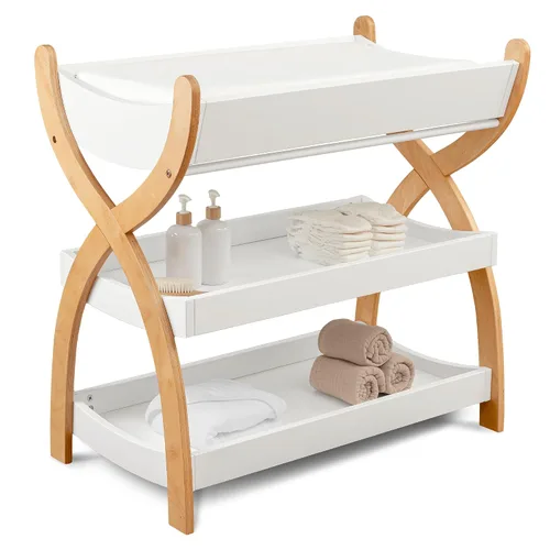 Miniatura 9 de Comfy Cubs Mesa Cambiadora para Bebé - Construcción de Madera Resistente, Mesa de Cambio para Bebé de Aspecto Atemporal con Dos Estantes Abiertos