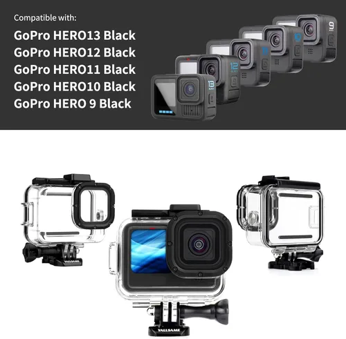 Miniatura 3 de Carcasa impermeable de buceo para cámara de acción GoPro Hero 11 10 9 negra, compatible con la más profunda experiencia subacuática de 196 pies