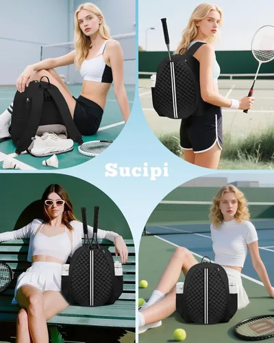 Miniatura 6 de Mochila de tenis Sucipi, mochila de tenis acolchada con bandolera cruzada, bolsas para raquetas de tenis resistentes al agua para mujeres y hombres