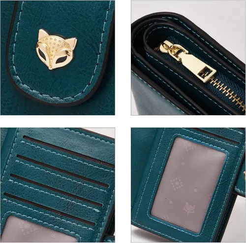 Miniatura 5 de FOXLOVER Carteras plegables para mujer, bloqueo RFID, embalaje de regalo, monederos de mano con cremallera, Azul-A, Moda