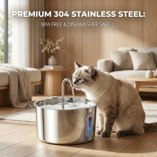 Miniatura 2 de Fuente de agua para gatos de acero inoxidable, dispensador automático de agua para perros de 135 oz/4 litros con bomba ultra silenciosa y 2 filtros