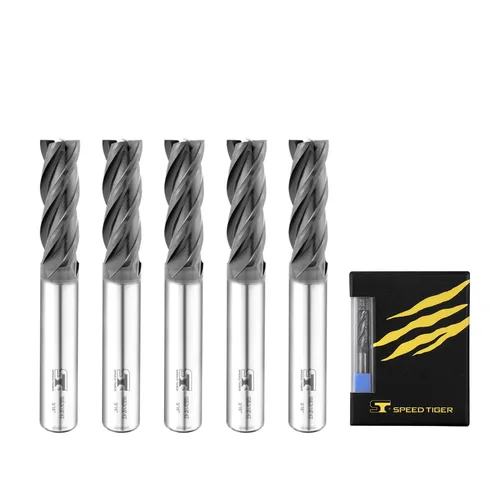 Miniatura 14 de SPEED TIGER Fresa de extremo cuadrado de carburo micrograno - 4 ranuras - ISE7/64 4T (5 piezas, 7/64") - para fresado de aleaciones de acero, acero