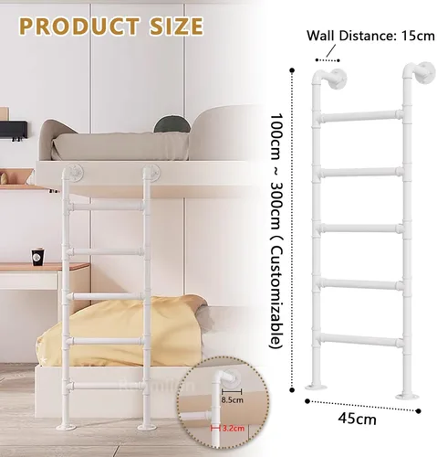 Miniatura 2 de Escalera blanca para litera para cama alta, escalera de hierro forjado para el ático, escalera de metal montada en la pared con kit para el hogar