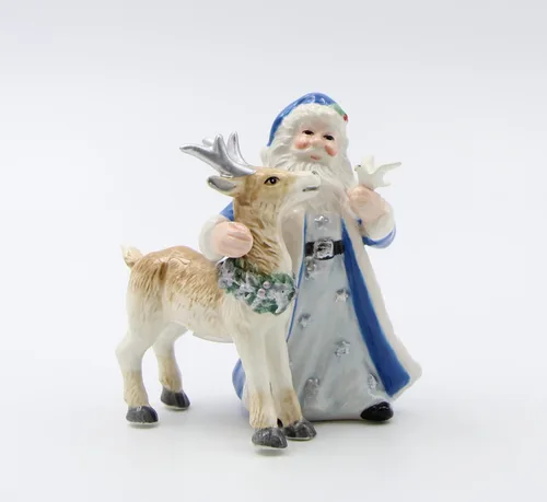 Juego de salero y pimentero de cerámica fina de Navidad con reno amigo de Papá Noel, 4-5/8 pulgadas de alto