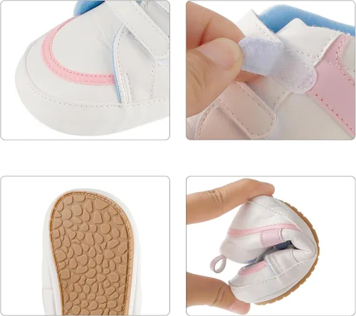 Miniatura 3 de ESTAMICO - Tenis de piel sintética para bebés, niños y niñas, suela de goma antideslizante, para primeros pasos, zapatos para exteriores