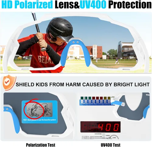 Miniatura 4 de X-TIGER Gafas de sol polarizadas para niños y niñas, lentes de sol de béisbol polarizadas para niños de 8 a 14 años, UV400, gafas de ciclismo