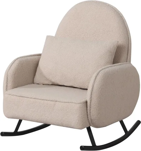 Mecedora para bebé, silla para niños, sofá para niños, pie de metal tembloroso y tela sherpa, mecedora para niños y niñas (beige)