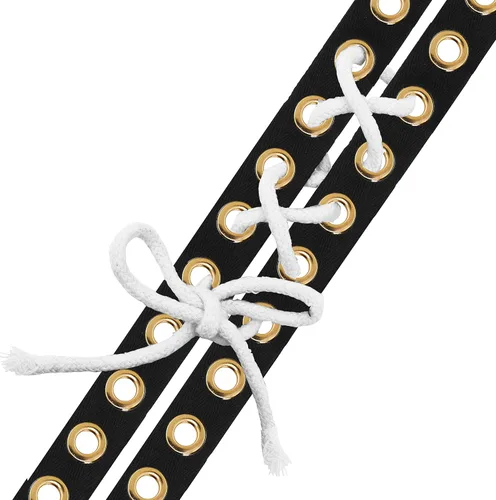 Mandala Crafts Cinta de ojales negros para corsé de ropa, 3 yardas de 0.157 in, cinta de ojales de acero inoxidable dorado para costura, tiras de
