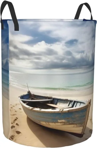 Miniatura 2 de Boat on the Beach print Circular Hamper Waterproof Storage Bin Organizer Basket Laundry Hamper With Handles For Clothes Toys Medium