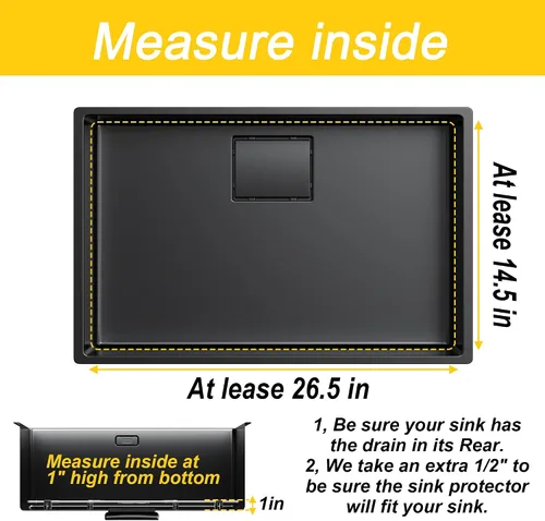 Miniatura 4 de Protector de rejilla de fregadero SlimmKISS de 26" x 14" para cocina, estante de fregadero con agujero de drenaje trasero y radio de esquina