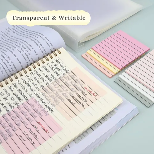 Miniatura 5 de Temiary 6 blocs de notas adhesivas transparentes con líneas, nota adhesiva transparente, impermeable, transparente, marcadores adhesivos