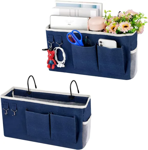 Miniatura 11 de Organizador de almacenamiento para mesita de noche, bolsa de almacenamiento colgante para cabeceros, literas, dormitorios, libros, teléfono, Nuevo