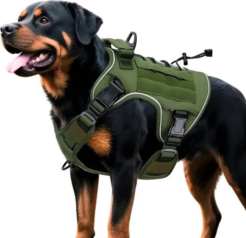 Miniatura 39 de Arnés táctico para perros grandes, chaleco reflectante ajustable sin tirones con sistema Molle, control de grado militar K9 para entrenamiento
