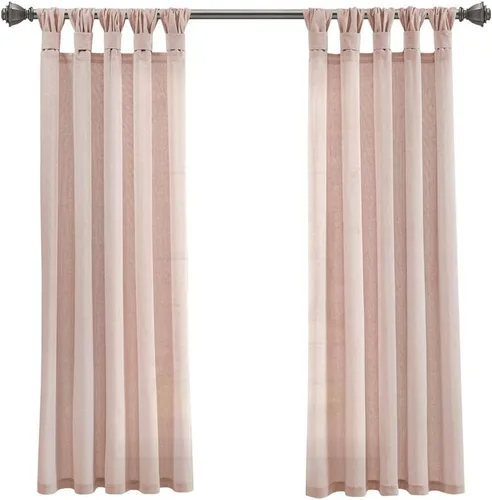 Miniatura 16 de Lush Decor Par de cortinas de ventana con solapas anudadas de yute, 45" x 84", azul