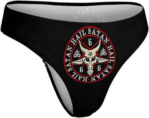 Miniatura 3 de Hail Satan Baphomet Goat - Tanga elástica vintage para mujer, ropa interior cómoda con espalda en T