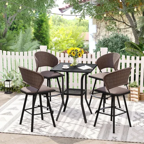 Miniatura 21 de VICLLAX Juego de barra de patio al aire libre de 3 piezas, mesa redonda de altura con agujero para sombrilla y 2 sillas de textileno para césped