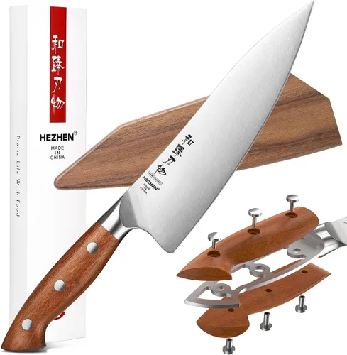 Miniatura 13 de HEZHEN Juego de 8 piezas de cuchillos de cocina con bloque, juego de cuchillos de acero alemán DIN 1.4116 con bloque y afilador, tijera de cocina