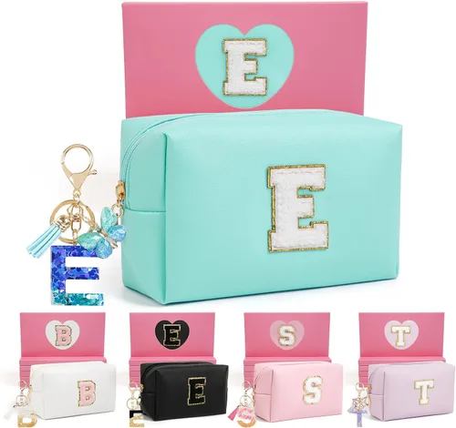 Miniatura 17 de AIBFRID 2 piezas de bolsas de maquillaje iniciales para mujeres, regalos de cumpleaños para niñas de 4 5 6 7 8 9 10 11 12 años, bolsas de cosméticos