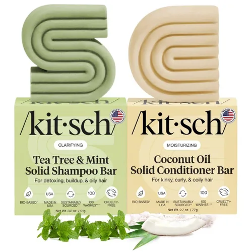 Miniatura 20 de Kitsch Set de champú y acondicionador en barra tonificante púrpura para rubias y cabello teñido – con biotina para fortalecer y neutralizar