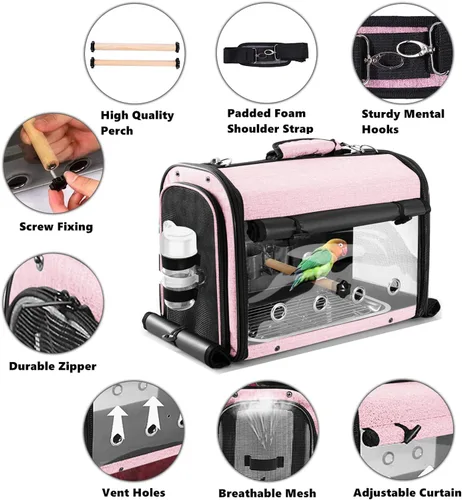 Miniatura 2 de Bolsa porta pájaros con jaula de viaje y soporte, mochila ligera para loros, bolsa de viaje portátil para pájaros, jaula de viaje transparente