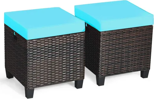 Miniatura 24 de Tangkula - 2 asientos otomanos de patio, mesa lateral de ratán PE tejido a mano de Patiojoy con cojín extraíble y espacio de almacenamiento oculto