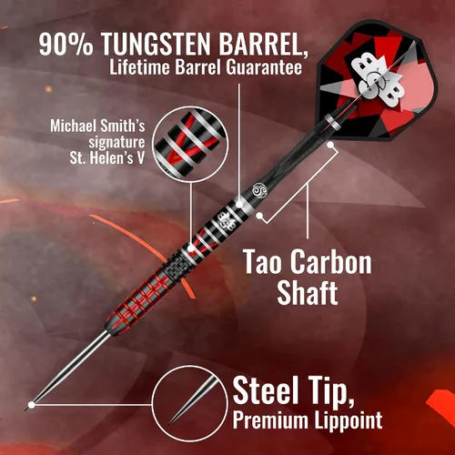 Miniatura 5 de Shot! Punta de acero para dardos, Michael Smith Defiant (0.81 oz/0.85 oz/0.88 oz/0.95 oz), 90% barril de tungsteno, peso central, juego de dardos