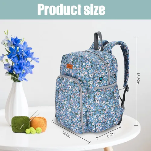 Miniatura 2 de Organizador de almacenamiento de hilo grande con ojales para madejas de hilo, ganchos de ganchillo, agujas de tejer, Flor-azul, Grande, Moderno flor