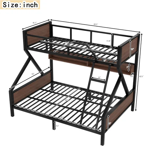 Miniatura 2 de Bellemave Litera de Metal Twin XL sobre Queen con Estantes de Almacenamiento y Luz LED, Marco de Litera Resistente con Tabla de Madera y Listones