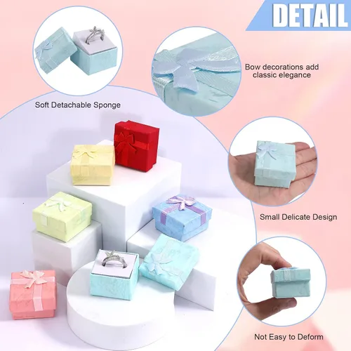 Miniatura 3 de Juego de 24 cajas de regalo, cajas de joyería de colores surtidos, pequeña caja de regalo dura para aretes de anillo, cajas de regalo de joyería