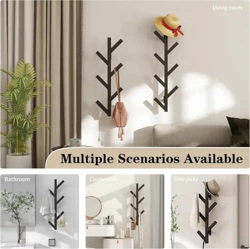Miniatura 8 de Vlush Perchero de Metal para Montar en la Pared con 6 Ganchos, Perchero de Ropa Moderno y Minimalista, Perchero Vertical para Colgar Ropa