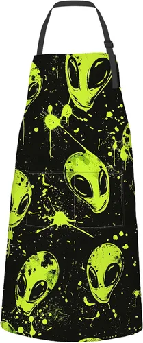Delantal verde de alienígena, delantal de cocina ajustable de tela Oxford con 2 bolsillos, delantales de cocina impermeables para hombres, mujeres,