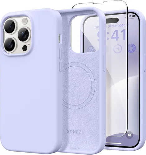Miniatura 195 de GONEZ Funda de silicona para iPhone 14 Pro Max, compatible con MagSafe, con protector de pantalla + protector de lente de cámara, silicona líquida a