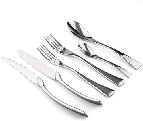 Miniatura 2 de Juego de cubiertos de acero inoxidable 18/10, cuchillo de carne dentado, plateado pulido espejo, servicio para 1