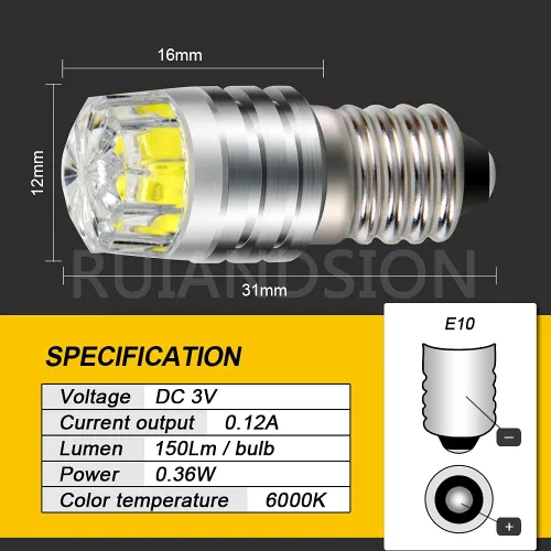 Miniatura 4 de Ruiandsion 2 unids 2W COB 3V E10 Base LED Actualización Bombilla Reemplazo para Linternas Antorcha LED Luz, Blanco