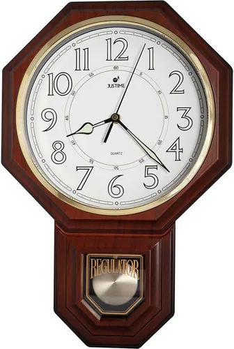 Miniatura 13 de JUSTIME Reloj de pared clásico vintage tradicional de estilo Schoolhouse, con péndulo y melodía Westminter cada hora, relojes de pared con melodía