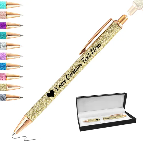 Miniatura 22 de Bolígrafos con purpurina personalizados con nombre, bolígrafos bonitos y bonitos personalizados, bolígrafos retráctiles de tinta negra, suministros