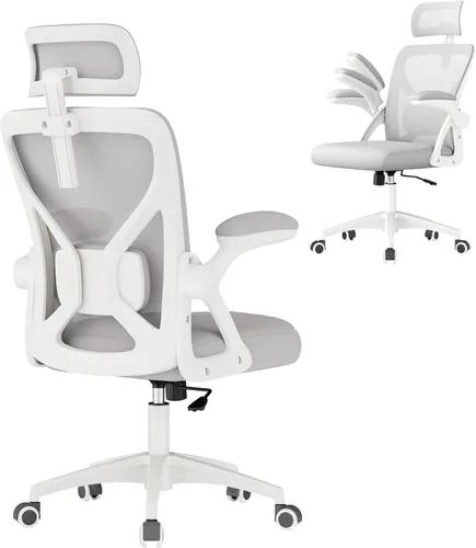 Miniatura 12 de VASAGLE Silla de tocador con respaldo, silla de escritorio giratoria ajustable y linda con ruedas, sherpa y cuero PU para soporte lumbar, compacta