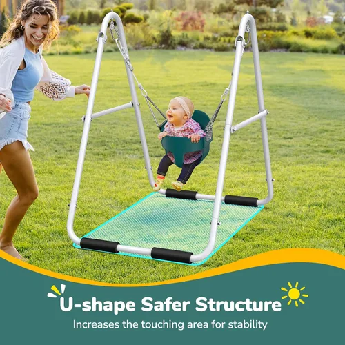 Miniatura 2 de Hapfan Columpio para niños pequeños con soporte, columpio resistente para interiores y exteriores con asiento de cubo, marco de metal plegable