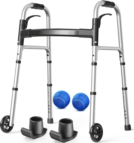 Miniatura 8 de Caminantes plegables para personas mayores, ruedas de 5 pulgadas, caminante ligero con ruedas, soporta hasta 350 libras, caminante estándar