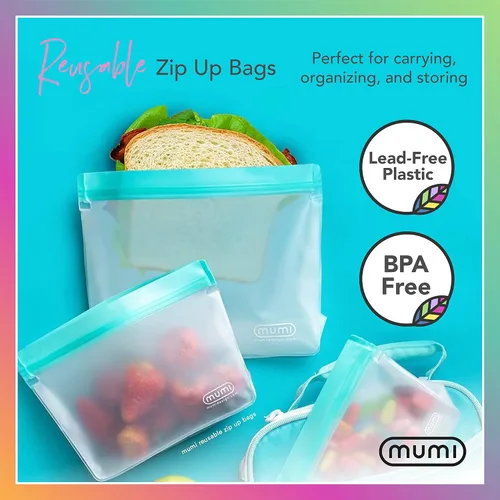 Miniatura 2 de MUMI Piccolo Bolsas reutilizables con cremallera, juego de 3 bolsas de silicona con cierre hermético Bolsas reutilizables con cierre hermético Azul