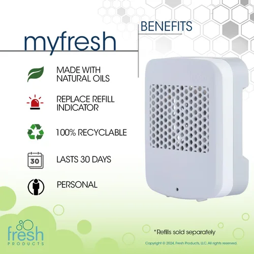 Miniatura 4 de Fresh Products myfresh - Ambientador personal 2.0 con tecnología de fragancia seca para espacios pequeños, diseño compacto, sensor de movimiento