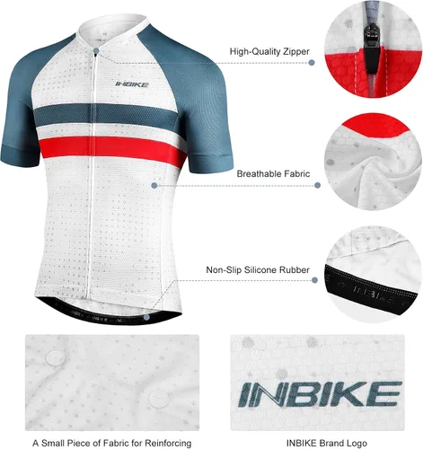 Miniatura 4 de INBIKE Maillot de ciclismo para hombre, 3 bolsillos traseros, absorbe la humedad, manga corta, secado rápido, reflectante, camisas de ciclismo