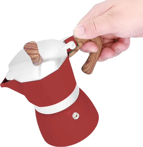 Miniatura 7 de Moka Pot - Cafetera de café expreso de aluminio de 5.1 fl oz, cafetera moka octogonal para oficina en casa (rojo)