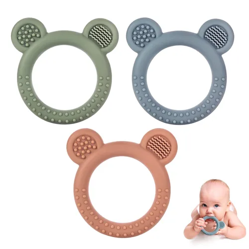 Eascrozn Juego de 3 juguetes de dentición para bebés, mordedores para bebés de 3-6 6-12 meses, sin BPA, suaves y texturizados, anillos de dentición